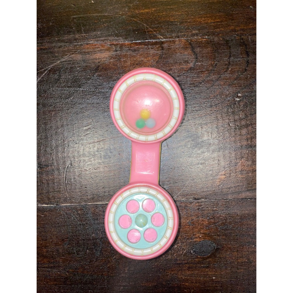 Vintage Pink Baby Rattle Toy Dumbbell Shape with‎ Beads Toddler Infant 80's